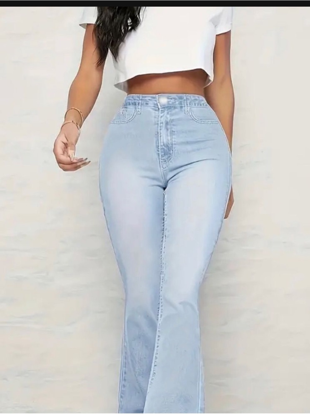 Classic High-Rise Light Blue Flare Jeans for Women